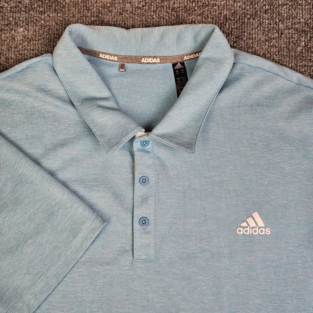 Adidas Advantage Novelty Polo Shirt Men 2XL Light Blue Heather Golf Short Sleeve